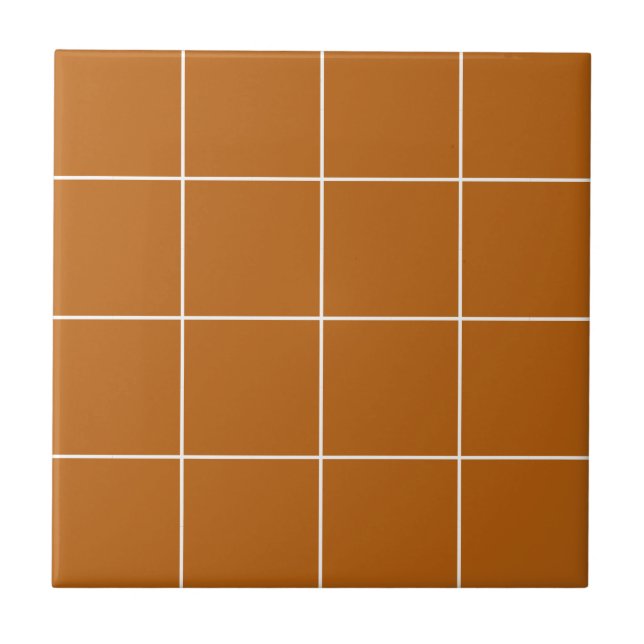 Rust Orange Geometric Lines Grid Modern Simple Ceramic Tile (Front)