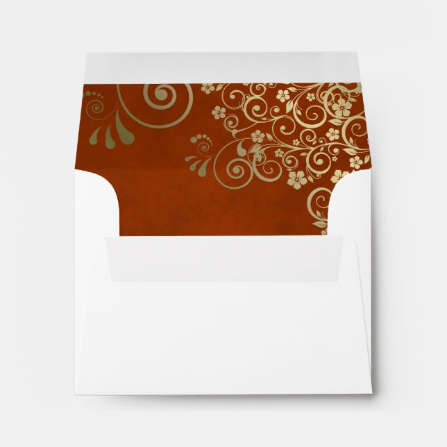 Rust Orange & Gold Lace Inside White Wedding RSVP Envelope (Back (Bottom))