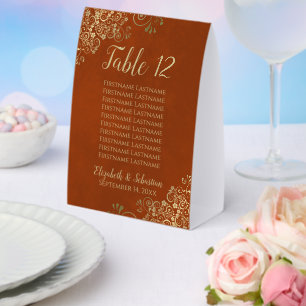 Rust Orange & Gold Wedding Table Number & Names