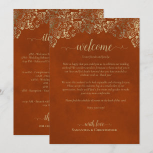 Rust Orange & Gold Wedding Welcome & Itinerary Program