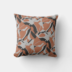 Rust Orange Grey Black MCM Look Diagonal Art Print Cushion