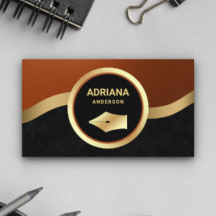 Rust Orange Lawyer Attorney Gold Pen Nib Notary Business Card