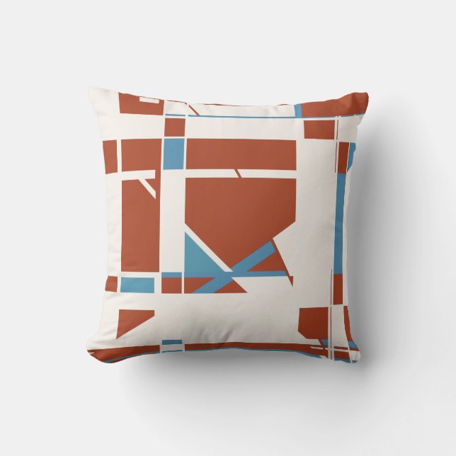 Rust Orange Light Blue Off-white Geometric Shapes Cushion (Front)