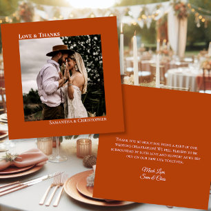 Rust Orange Love Thanks Photo & Note Wedding Thank You Card
