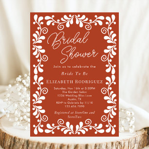 Rust Orange Mexican Fiesta Talavera Bridal Shower Invitation