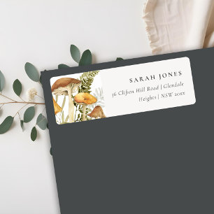Rust Orange Mushroom Fern Foliage Address Return Address Label