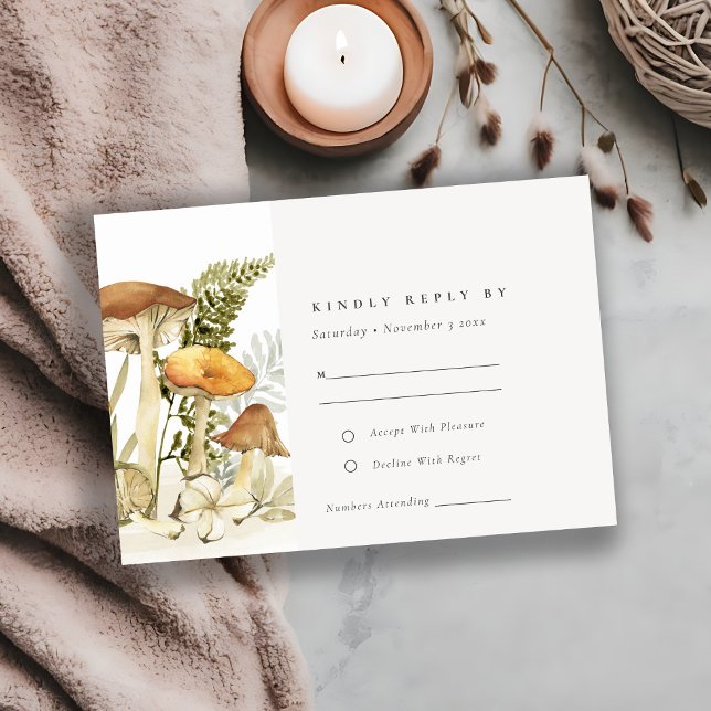 Rust Orange Mushroom Fern Foliage Wedding RSVP Enclosure Card (Creator Uploaded)