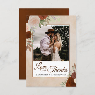 Rust Orange & Peach Floral Love & Thanks Wedding Thank You Card