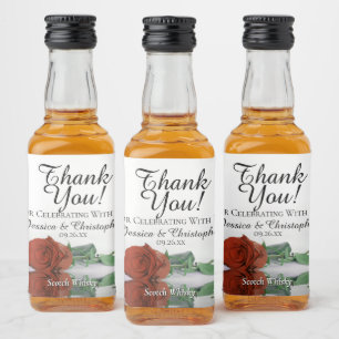 Rust Orange Reflecting Rose Wedding Thank You Mini Liquor Bottle Label