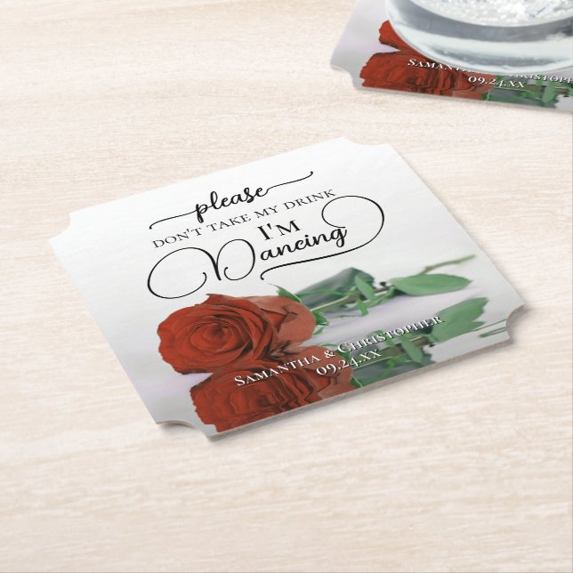 Rust Orange Rose Don't Take My Drink Wedding Paper Coaster (Angled)