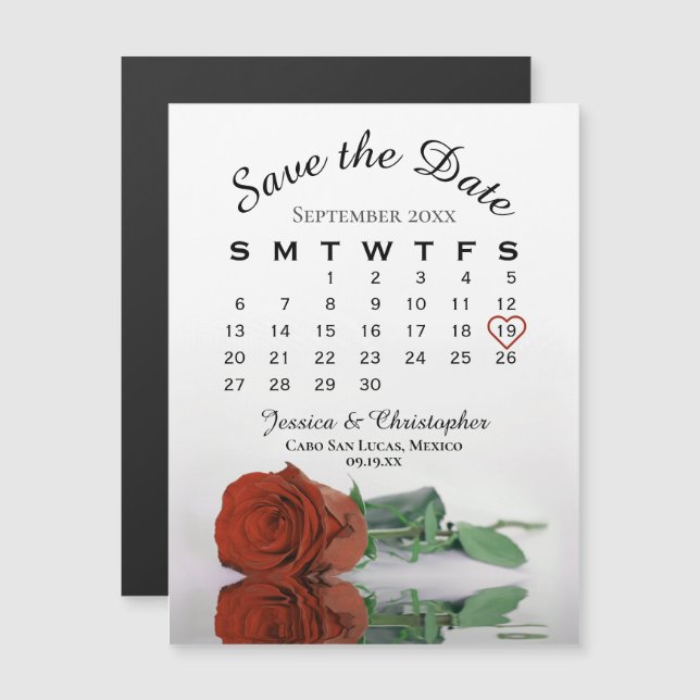 Rust Orange Rose Save the Date Calendar Magnet (Front/Back)
