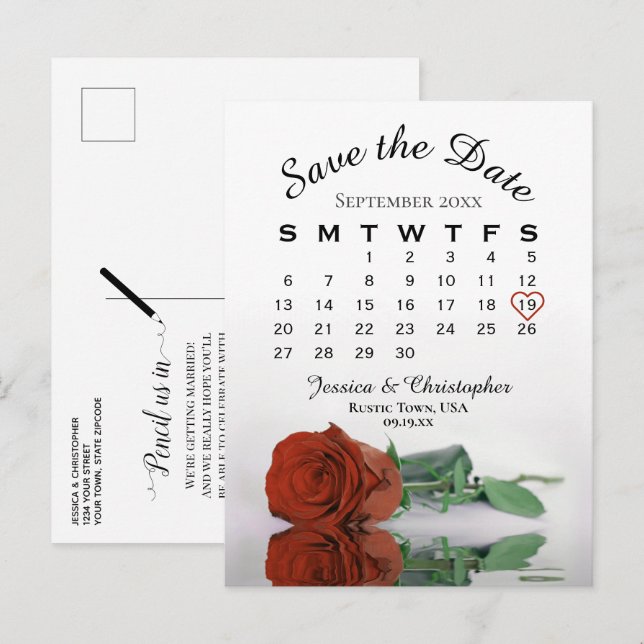 Rust Orange Rose Wedding Calendar Save the Date Announcement Postcard (Front/Back)