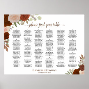 Rust Orange Roses Alphabetical Seating Chart