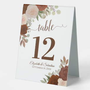 Rust Orange Roses Autumn Wedding Table Number