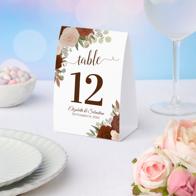 Rust Orange Roses Autumn Wedding Table Number (Insitu(Wedding))