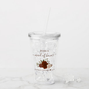 Rust Orange Roses Elegant Maid of Honor Wedding Acrylic Tumbler