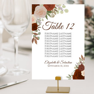 Rust Orange Roses Elegant Wedding Seating Chart Table Number