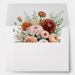 Rust Orange Sage Green Ivory Flowers Fall Wedding Envelope