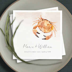 Rust Orange Sand Coastal Crab Nautical Wedding Napkin