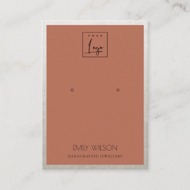 RUST ORANGE SILVER BORDER LOGO EARRING DISPLAY BUSINESS CARD (Front)