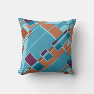 Rust Orange Teal Blue Burgundy Diagonal Design Cushion