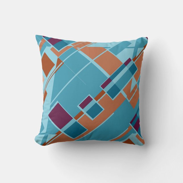 Rust Orange Teal Blue Burgundy Diagonal Design Cushion (Front)