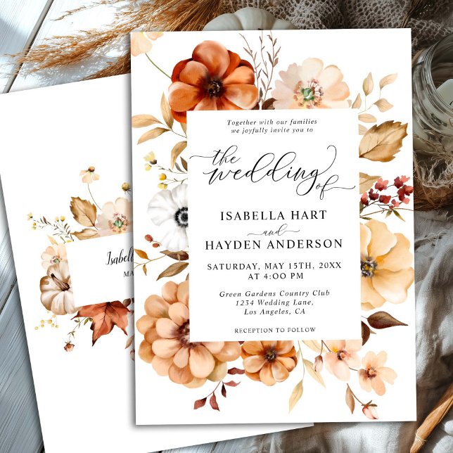 Rust Orange Terracotta Fall Floral Boho Wedding Invitation (Creator Uploaded)