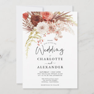 Rust Orange Terracotta Floral Palmetto Wedding Invitation