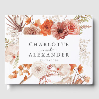 Rust Orange Terracotta Floral Watercolor Wedding Guest Book