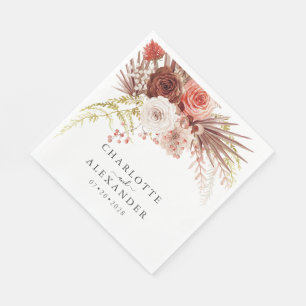 Rust Orange Terracotta Palmetto Leaves Wedding Napkin