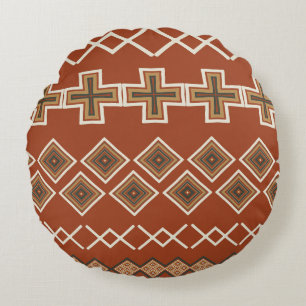 Rust Orange Tribal Pattern Round Cushion