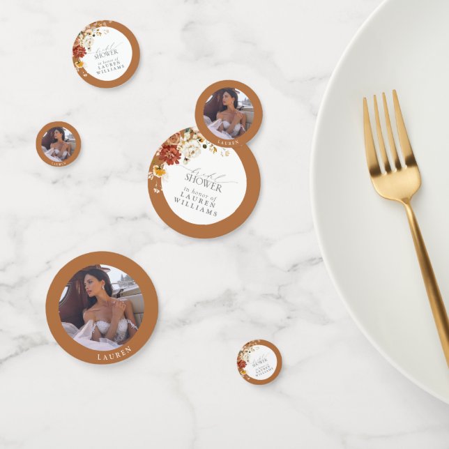 Rust Orange Watercolor Floral Bridal Shower Confetti (Group)