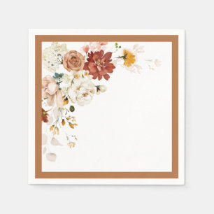 Rust Orange Watercolor Floral Bridal Shower Napkin