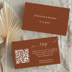 Rust orange wedding response website QR code RSVP Enclosure Card