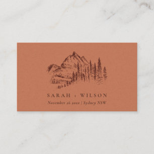 Rust Orange Woods Mountain Sketch Wedding Website Enclosure Card
