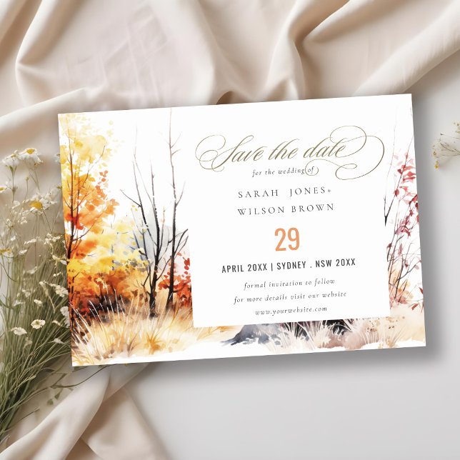 Rust Orange Yellow Autumn Fall Landscape Wedding Save The Date (Creator Uploaded)