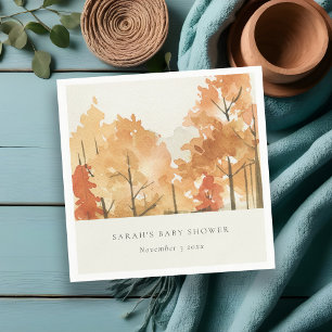 Rust Orange Yellow Autumn Fall Tree Baby Shower Napkin
