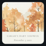 Rust Orange Yellow Autumn Fall Tree Baby Shower Square Sticker<br><div class="desc">For any further customisation or any other matching items,  please feel free to contact me at yellowfebstudio@gmail.com</div>
