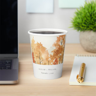 Rust Orange Yellow Autumn Fall Tree Wedding Paper Cups
