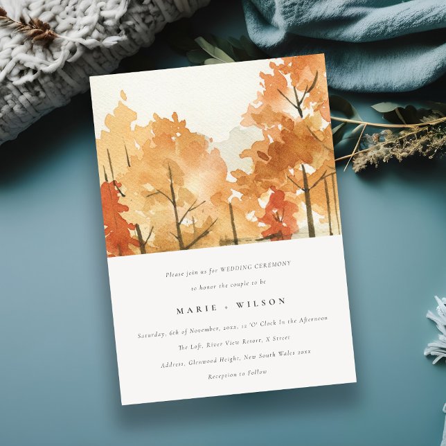 Rust Orange Yellow Autumn Fall Trees Wedding Invitation (Creator Uploaded)