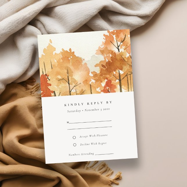 Rust Orange Yellow Autumn Fall Trees Wedding RSVP Enclosure Card (Creator Uploaded)