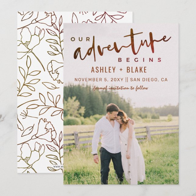 Rust Our Adventure Begins Photo Save the Date Announcement (Front/Back)