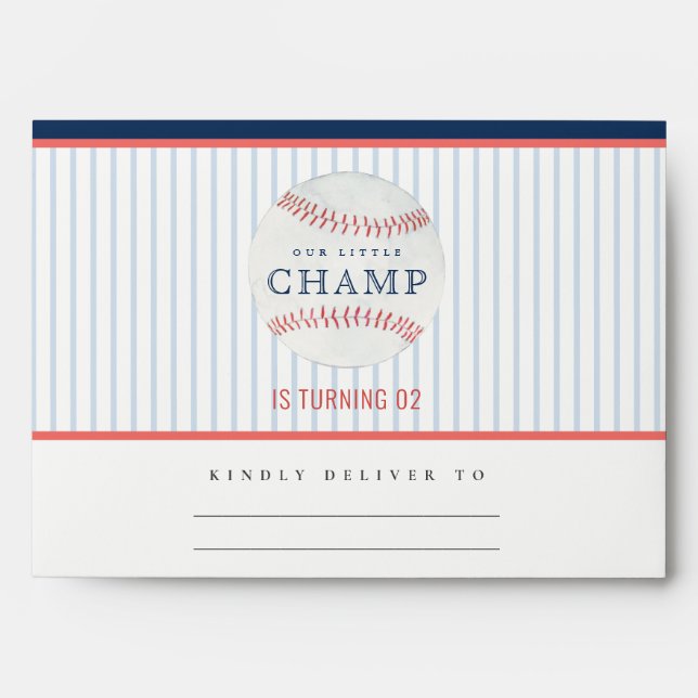 Rust Our Little Champ Baseball Any Age Birthday Envelope (Front)