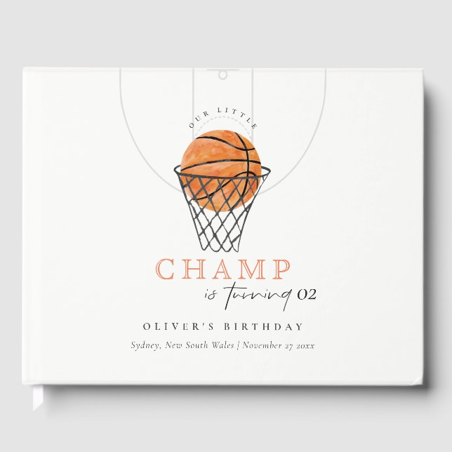 Rust Our Little Champ Basketball Any Age Birthday Guest Book (Front)