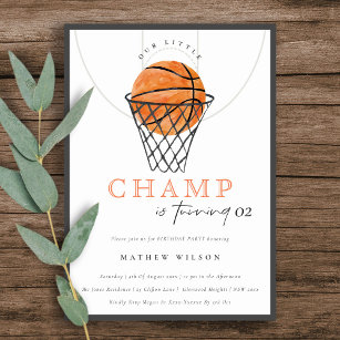 Rust Our Little Champ Basketball Any Age Birthday Invitation