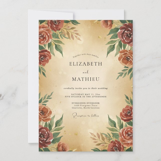 Rust Painted Foliage Wedding Invitation (Front)