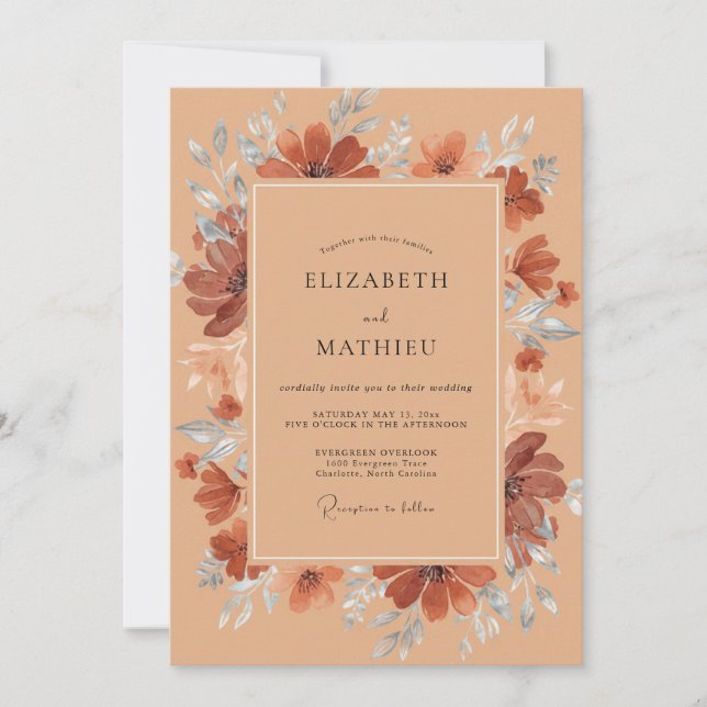 Rust Painted Leaf Wedding Invitation (Front)