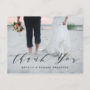 Rust  painted script photo wedding thankyou postcard