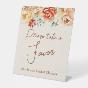 Rust Peach Floral Bridal Shower Favour Pedestal Sign