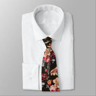 Rust Peach Vintage Floral Print Tie